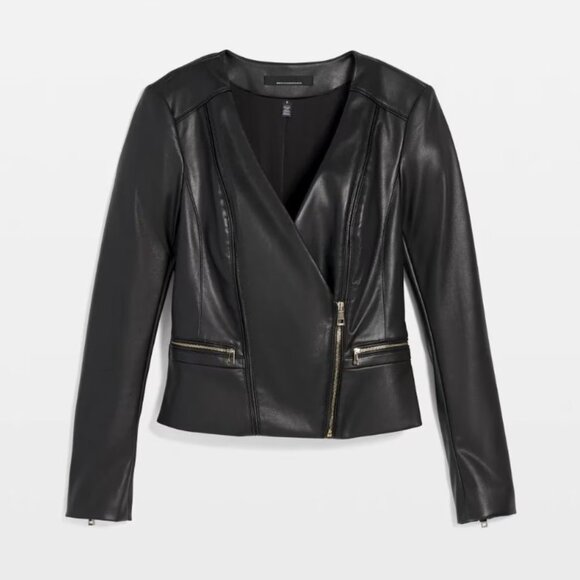 *NWT - WHBM BLACK VEGAN LEATHER MOTO JACKET - Black - Size 4 - Picture 1 of 6
